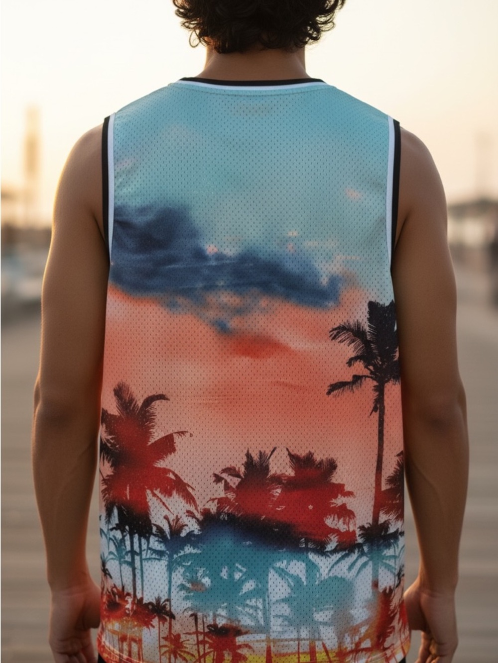 Men's Tropical π΄ Sleeveless Sunset Tank Top - Orange Multi - Picture 2 of 2